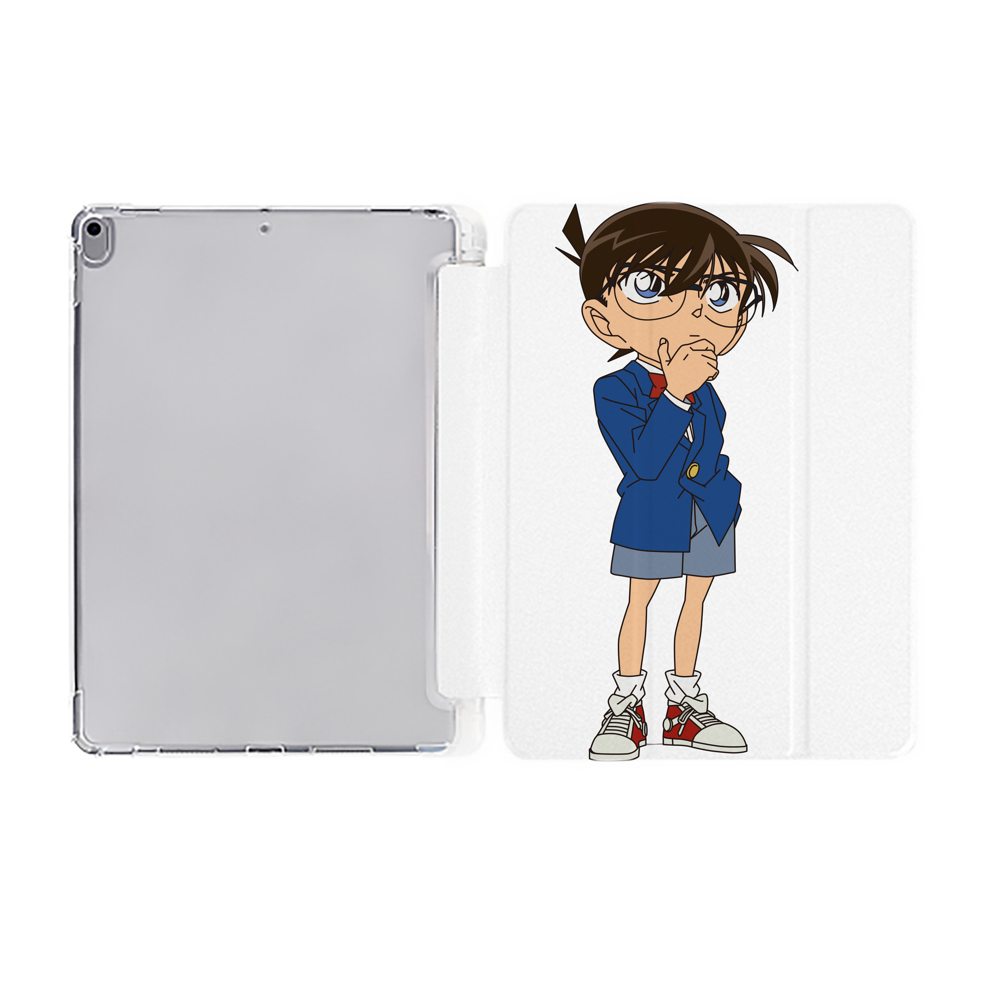 （画像用） 名探偵コナン 江戸川 コナン Detective Conan Conan Edogawa IPad ケース ペン収納付き 三つ折りスタンド PUレザー×シリコン 対応機種9.5/10.5/10.9インチ